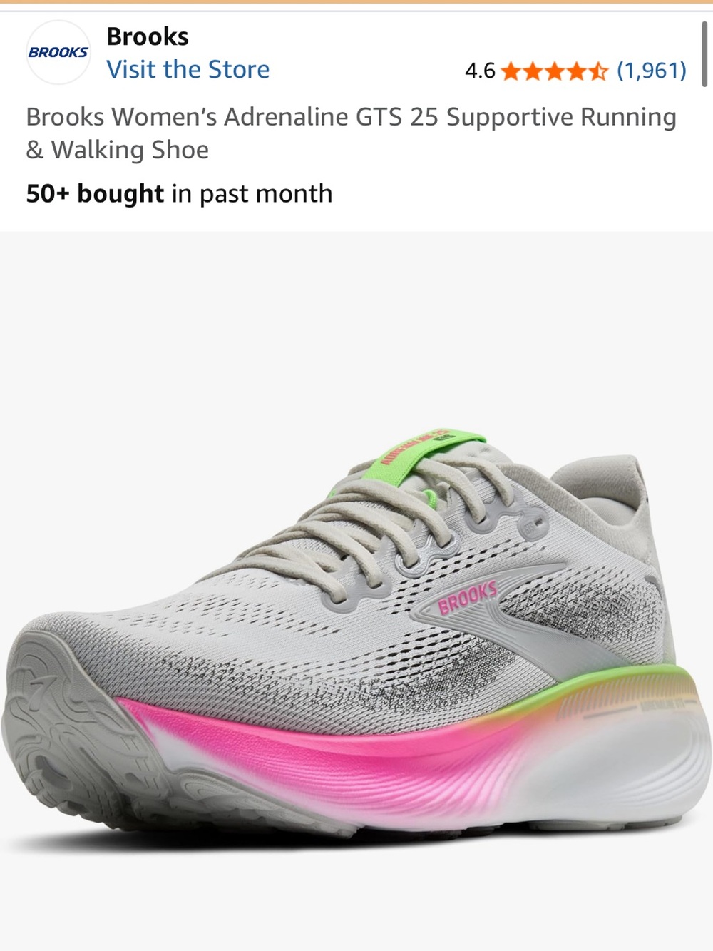 Brooks Women's Running Shoe — Light Gray with Pink and Neon Green Accents